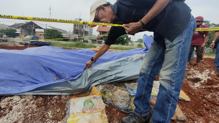 Temuan berkarung-karung beras di tanah lapang wilayah Tirtajaya (Dwi Rahmawati-detikcom)