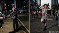 Selain itu sempat ramai bahwa Citayam Fashion Week ada warga yang menggunakan busana mengarah ke LGBT,  sehingga pihak Dinas Sosial Jakarta secara tegas akan menindak hal itu. Terlihat di dalam foto dua orang pria menggunakan pakaian wanita saat di CFW. Foto: Pradita Utama/detikcom