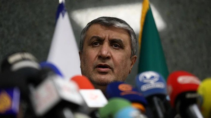 Head of Irans Atomic Energy Organization Mohammad Eslami looks on during a news conference with International Atomic Energy Agency (IAEA) Director General Rafael Mariano Grossi as they meet in Tehran, Iran, March 5, 2022. WANA (West Asia News Agency) via REUTERS