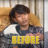 Begini perbedaan penampilan Bonge sebelum dan setelah makeover. Rambut gondrong Bonge yang biasa terurai kini tampak ditata lebih rapih. Gaya berbusananya pun terlihat berbeda. Foto: YouTube/Trans TV Official