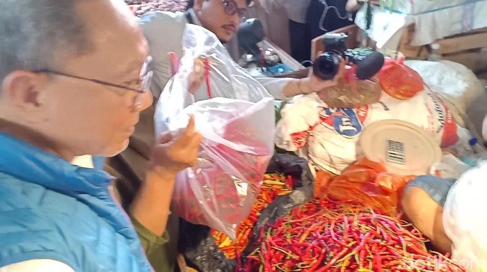 Mendag Zulkifli Hasan saat bertemu pedagang cabai di Jambi. (Ferdi/detikSumut)