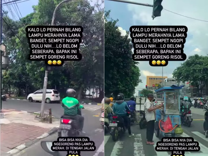 Pedagang gorengan jualan di lampu merah