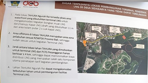 Lokasi blok Tahura merupakan area zona pelabuhan RWP3K provinsi Bali sehingga sudah sesuai untuk kegiatan terminal LNG