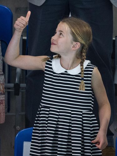 BIRMINGHAM, ENGLAND - AUGUST 2: Princess Charlotte of Cambridge at the swimming during the 2022 Commonwealth Games on August 2, 2022 in Birmingham, England. (Photo by Mark Cuthbert/UK Press via Getty Images)