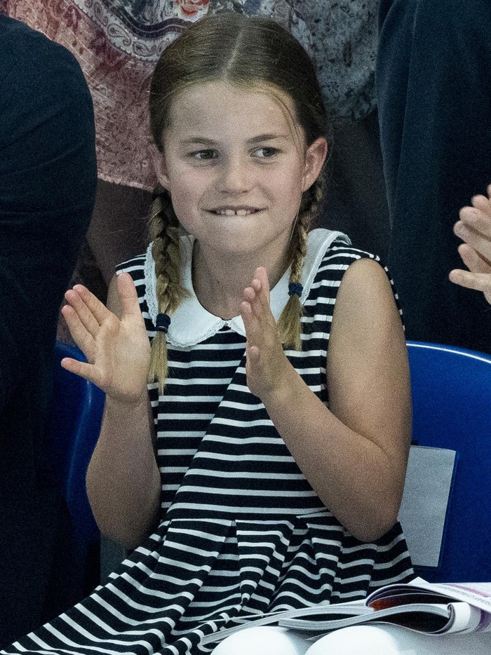 BIRMINGHAM, ENGLAND - AUGUST 02: Princess Charlotte of Cambridge attends the Sandwell Aquatics Centre during the 2022 Commonwealth Games on August 02, 2022 in Birmingham, England. (Photo by Chris Jackson/Getty Images)