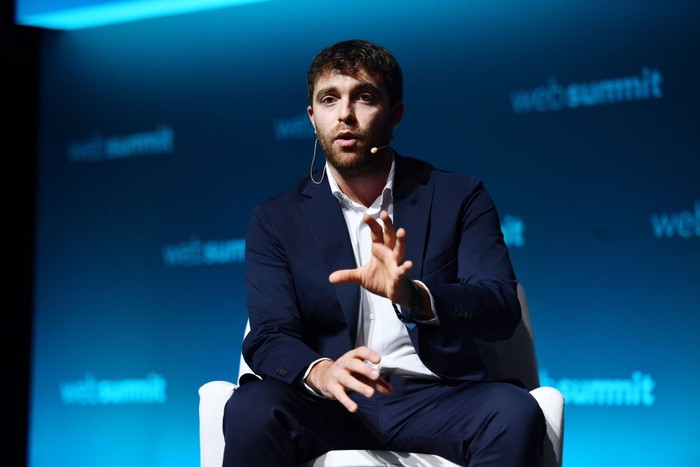 Lisbon , Portugal - 2 November 2021;  Fabrizio Romano, Becoming the worlds best-known football journalist on the SportsTrade Stage at the Altice Arena in Lisbon, Portugal. (Photo By Sam Barnes/Sportsfile for Web Summit via Getty Images)