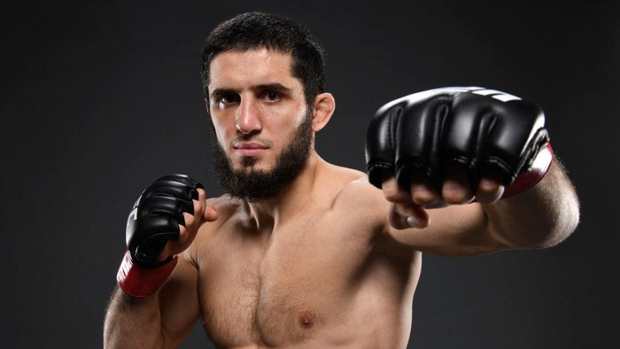 ABU DHABI, UNITED ARAB EMIRATES - OCTOBER 30: Islam Makhachev of Russia poses for a portrait after his victory during the UFC 267 event at Etihad Arena on October 30, 2021 in Yas Island, Abu Dhabi, United Arab Emirates. (Photo by Mike Roach/Zuffa LLC)