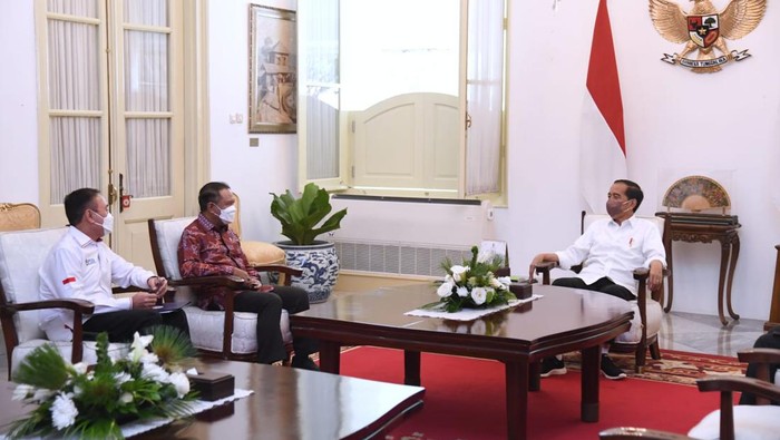 Jokowi saat bertemu Menpora dan Ketum PSSI. (Lukas - Biro Pers Sekretariat Presiden)