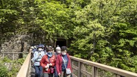 Orang-orang mengunjungi tambang emas di Pulau Sado, Jepang.