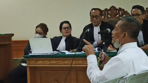 Ahli hukum pidana UII Yogyakarta, Prof. Mudzakkir, memberikan pandangannya saat menjadi ahli dalam sidang DID dengan terdakwa mantan Bupati Tabanan Ni Putu Eka Wiryastuti, Kamis (4/8/2022).