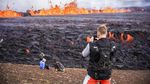 Penampakan Lava Pijar Letusan Gunung Berapi di Islandia