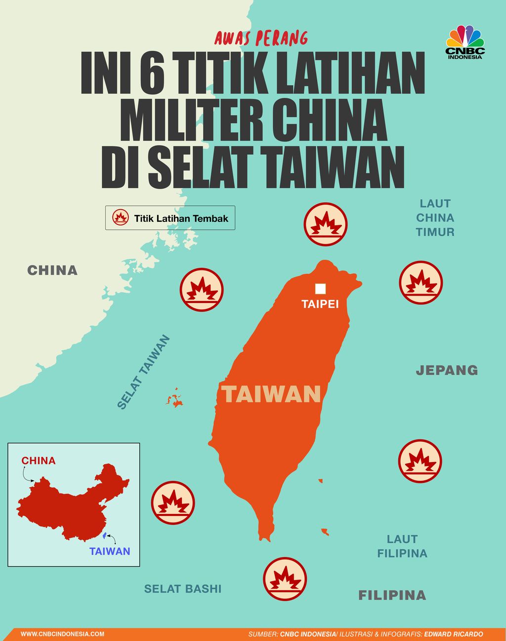 Infografis, Ini 6 Titik Latihan Militer China  di Selat Taiwan