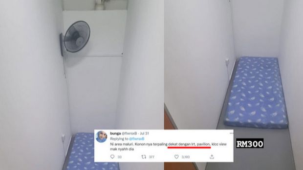 Kamar sewa sempit viral di media sosial.