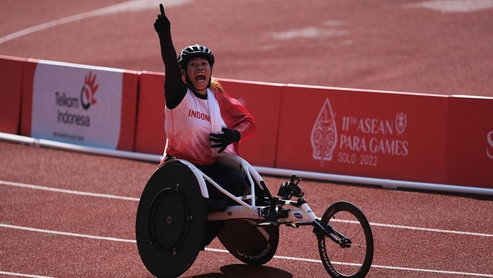 Maria Goretty Sumiyati jadi yang tercepat di balap kursi roda klasifikasi T54 nomor 400 meter ASEAN Para Games 2022, Solo, Kamis (4/8/2022).