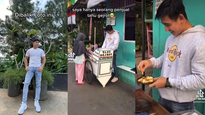 Tangkapan layar Tiktok Aly Siregar @alysiregar_94 (diambil atas izin yang bersangkutan) -- tubuh atletis penjual tahu gejrot
