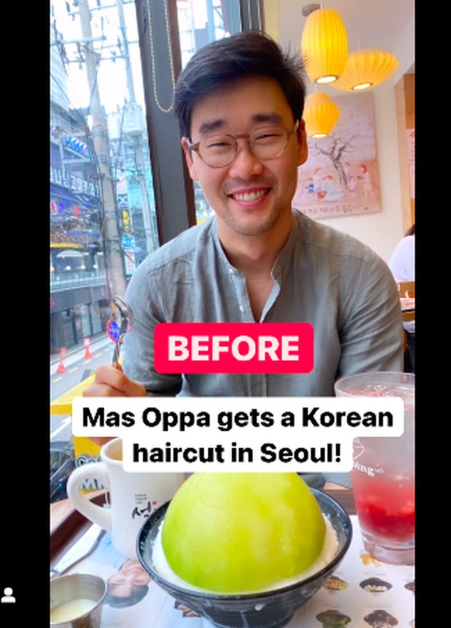 Maudy menuliskan di videonya bahwa ‘mas oppa’ akan potong rambut. “Mas oppa gets Korean hair cut in Seoul,” keterangan di videonya. Foto: dok. Instagram/@maudyayunda