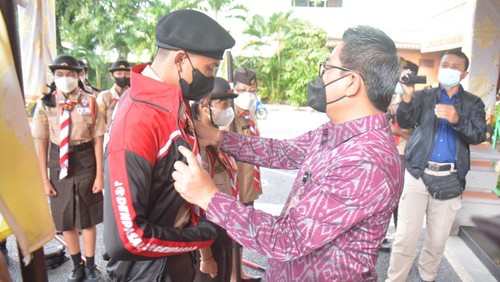 Pelepasan kontingen jambore nasional dilaksanakan di halaman Kantor Walikota Denpasar, Jumat (5/7/2022).
