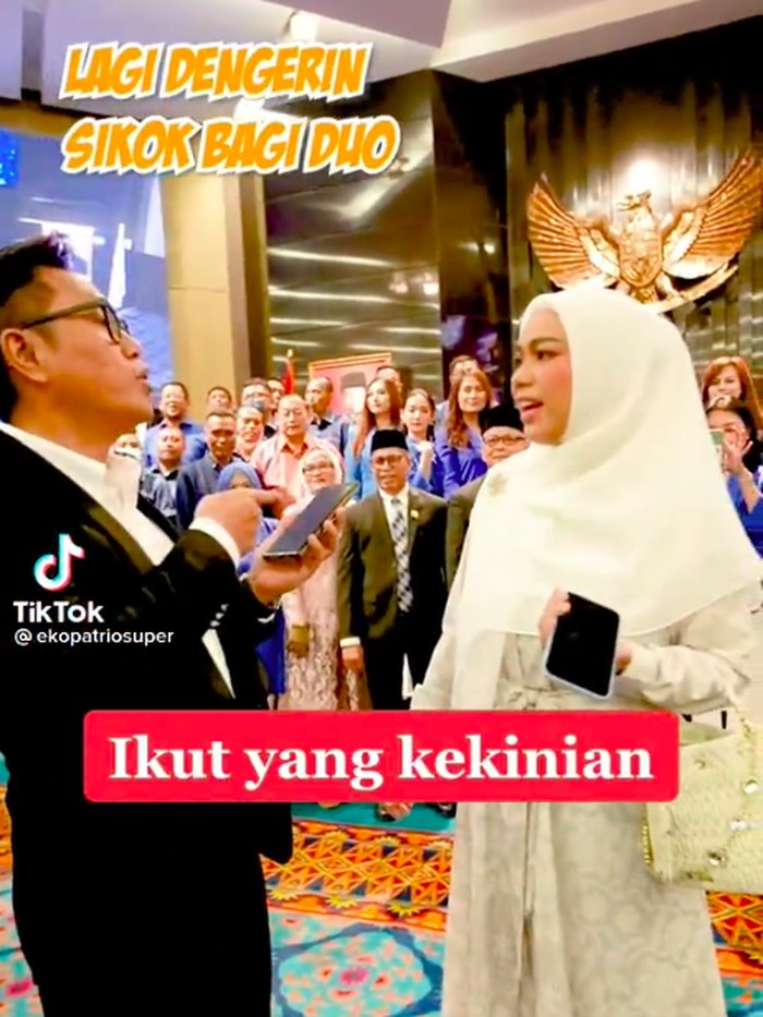Video TikTok politikus PAN joget dengan lagu Sikok Bagi Duo viral di medsos. Video itu diedit dengan teks bernada satire. Ini tanggapan Eko Patrio. (TikTok @Ekopatrio)
