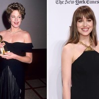Aktris Dakota Johnson adalah putri aktris Melanie Griffith dan aktor Don Johnson. Inilah perbandingan foto Dakota dan Melanie saat sama-sama berusia 30-an tahun. Foto: Getty Images
