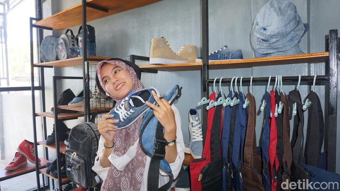 jin bekas jadi tas, topi, sepatu