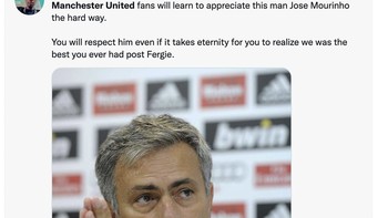 Mungkin akan makin banyak fans MU mengapresiasi Jose Mourinho. Foto: Twitter