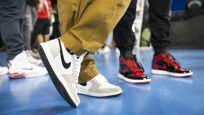 PERTH, AUSTRALIA - June 04: A pair of Nike Air Jordan 1s are seen during SNEAKERLAND 2.0 at RAC Arena on June 4, 2022 in Perth, Australia. SNEAKERLAND is Australias largest sneaker convention, with 10,000 guests expected to attend over the day. (Ph