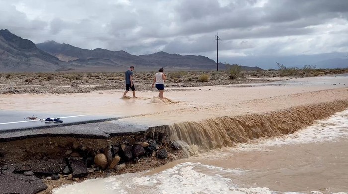 A view shows the monsoonal rain flooded in Death Valley National Park, California, U.S., August 5, 2022 in this screengrab obtained from a video.  Courtesy of John Sirlin/via REUTERS    THIS IMAGE HAS BEEN SUPPLIED BY A THIRD PARTY. MANDATORY CREDIT