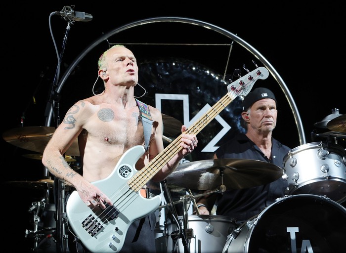 Flea LAS VEGAS, NEVADA - AUGUST 06: Bassist Flea (L) and drummer Chad Smith of Red Hot Chili Peppers perform at Allegiant Stadium on August 06, 2022 in Las Vegas, Nevada. (Photo by Ethan Miller/Getty Images)