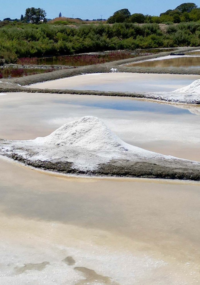 French salt maker Francois Durand harvests sea salt from a salt pan in Le Pouliguen, west France, August 5, 2022. The country’s record heatwave has seen salt yields nearly double this season as sunlight and light winds have driven the evaporation of seawater that’s let into the pans at high tides.  REUTERS/Yann Tessier
