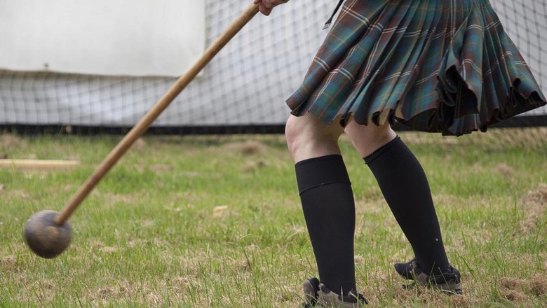 A competitor preparing to throw the hammer at a Highland Games event in Scotland
