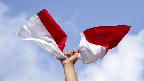 hand grab Indonesian Flag in the air