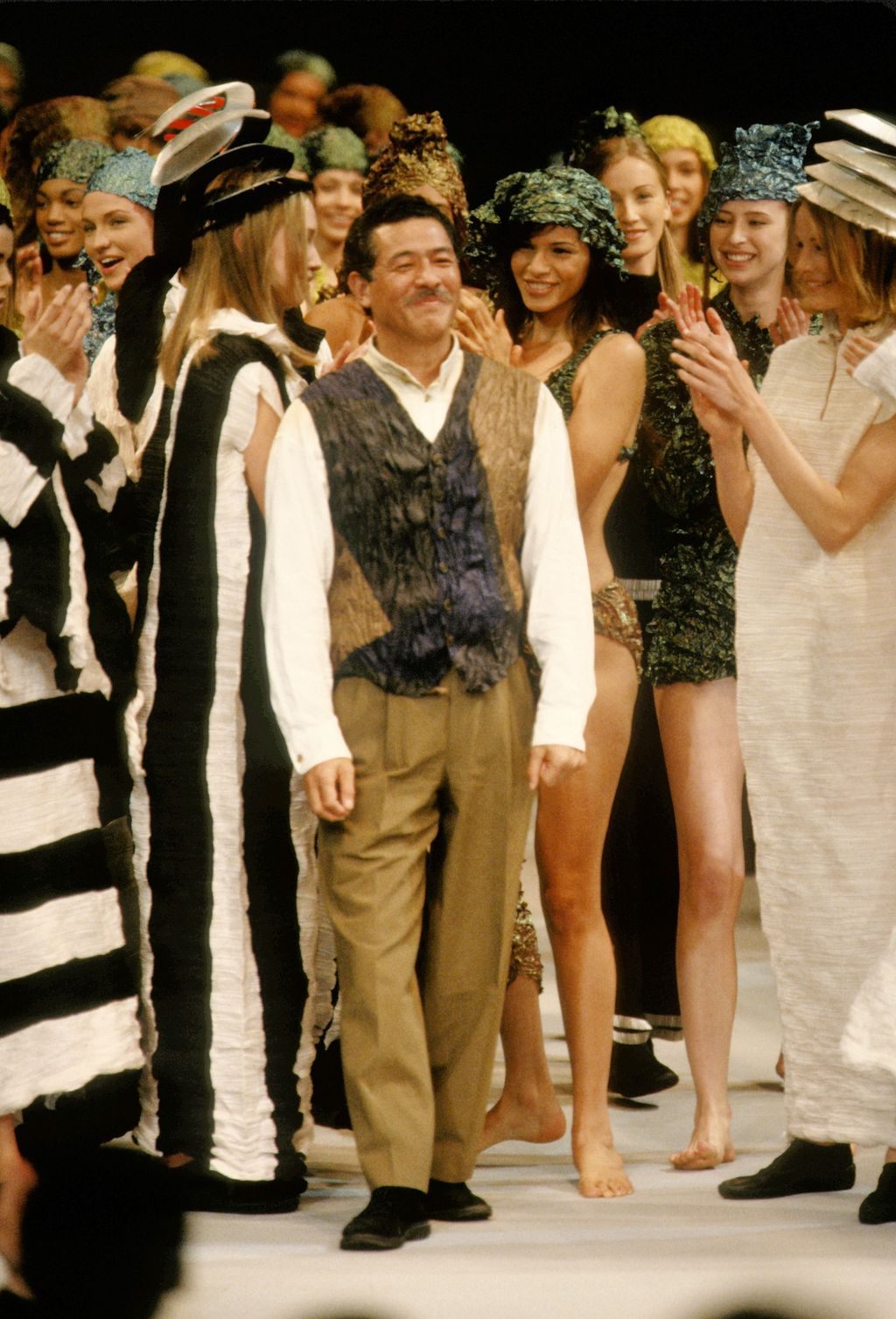 PARIS  - CIRCA 1993: Designer Issey Miyakei during Paris Fashion Week circa 1993 in Paris. (Photo by PL Gould/Images/Getty Images)
