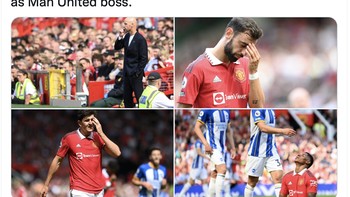 Kekalahan MU di laga pertama Liga Inggris di bawah asuhan Ten Hag langsung jadi makanan media-media. Foto: Twitter