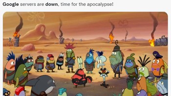 Meme Spongebob, Google down rasanya siap-siap untuk kiamat. Foto: (Twitter)