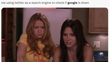 Pengguna Google langsung berhamburan ke Twitter untuk ngecek Google yang down. Foto: (Twitter)