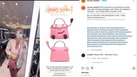 Syahrini nampaknya punya banyak koleksi tas. Kali ini dia memakai tas berwarna pink yang bikin netizen gagal fokus. (Foto: Instagram/@hermes.selebriti)