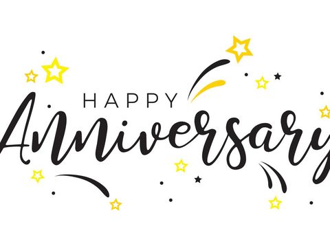 Happy Anniversary card. Beautiful greeting banner poster calligraphy inscription black text word