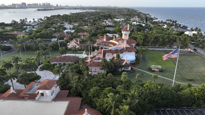 This is an aerial view of President Donald Trumps Mar-a-Lago estate, Tuesday, Aug. 10, 2022, in Palm Beach, Fla. The FBI searched Trumps Mar-a-Lago estate as part of an investigation into whether he took classified records from the White House to his Florida residence, people familiar with the matter said Monday. (AP Photo/Steve Helber)