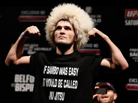 SAO PAULO, BRAZIL - JANUARY 18:  Khabib Nurmagomedov weighs in during the UFC on FX official weigh-in event on January 18, 2013 at Ibirapuera Gymnasium in Sao Paulo, Brazil. (Photo by Josh Hedges/Zuffa LLC/Zuffa LLC via Getty Images)