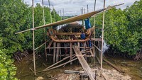 Perahu nelayan tradisional di Kendari ini dibuat dari kayu eboni.  