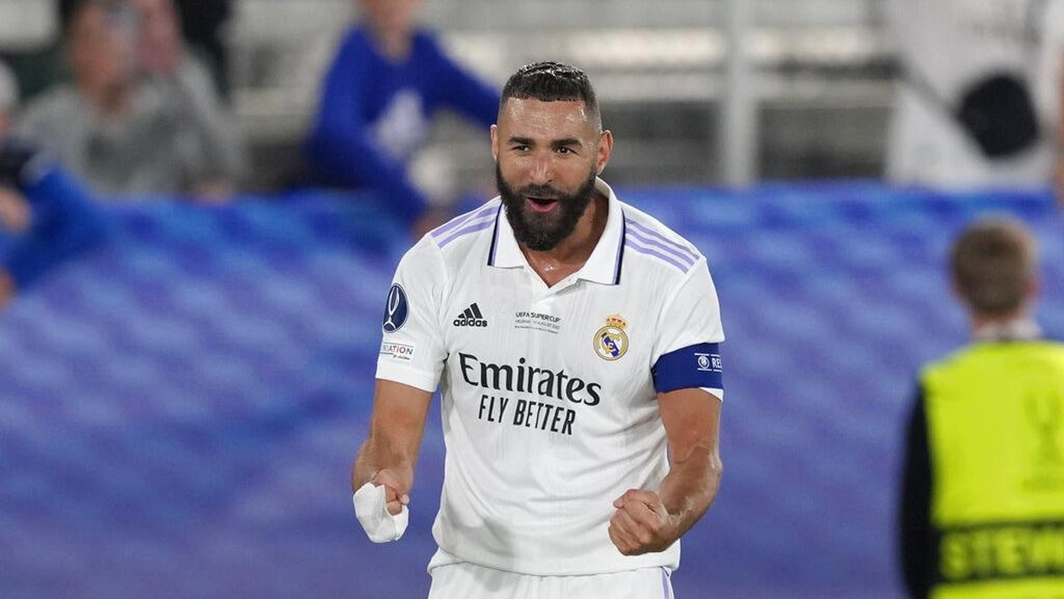 Karim Benzema moncer di Real Madrid. (Foto: AP/Antonio Calanni)