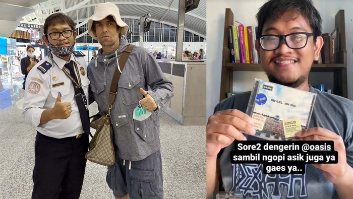 Viral di media sosial instagram mantan vokalis Band Oasis Liam Gallagher tengah berfoto dengan seorang petugas imigrasi di Bandara Ngurah Rai, Bali. Foto itu diunggah oleh akun @powerrangeritem.