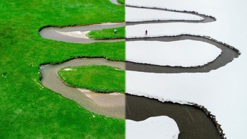 Terakhir, ada foto kombinasi musim dingin dan musim panas dari sungai berkelok di Turki. Foto kiri menunjukkan musim panas yang terjadi pada 3 Juni 2020. Sedangkan sebelah kanan memperlihatkan musim dingin pada 30 Januari 30 Januari 2020.