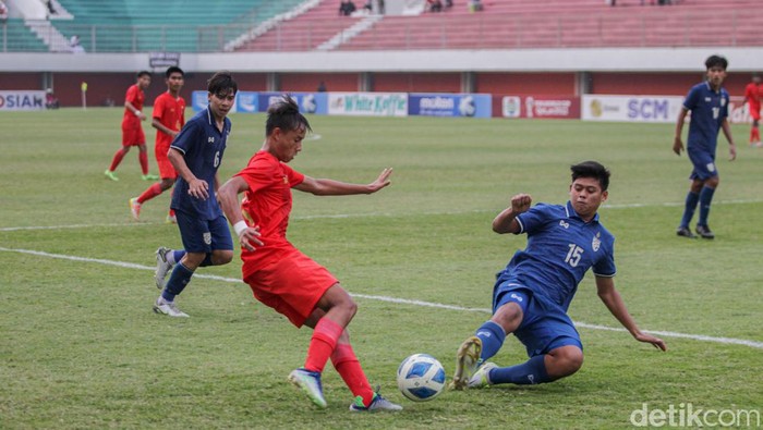 piala aff Timnas Thailand U16 melawan Myanmar U16 dalam laga perembutan juara tiga Piala AFF U16 2022, di Stadion Maguwoharjo, Sleman, Yogyakarta, Jumat (12/8/2022).