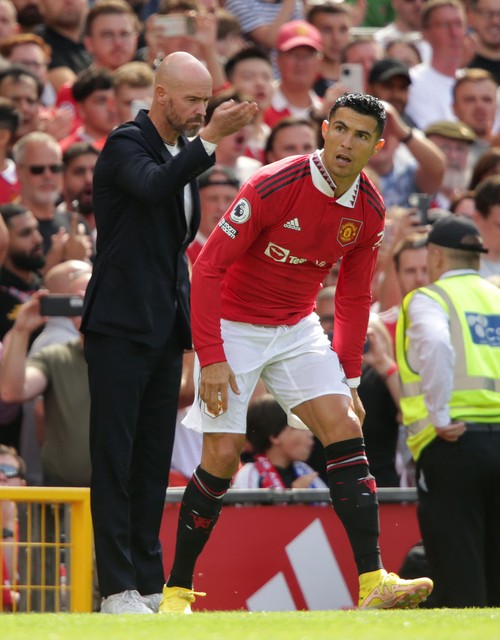 Manchester United manager Erik ten Hag sends on substitute Cristiano Ronaldo during the Premier League match at Old Trafford, Manchester. Picture date: Sunday August 7, 2022. (Photo by Ian Hodgson/PA Images via Getty Images)