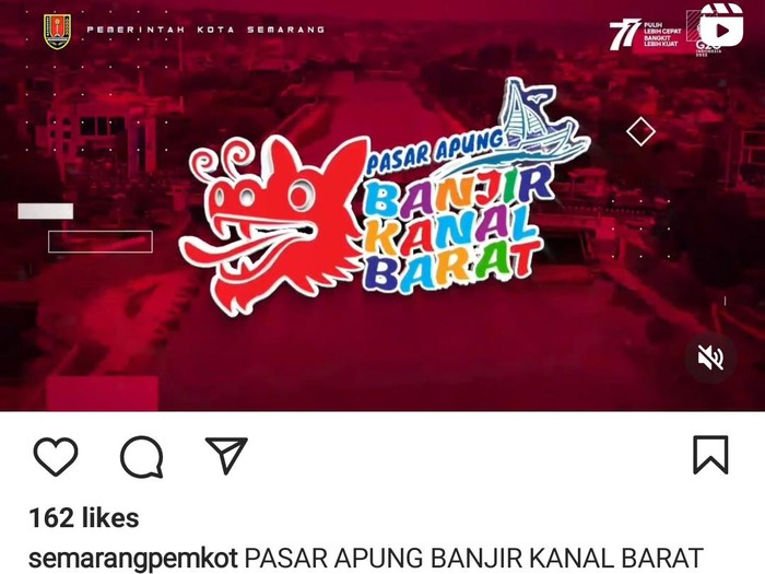 Postingan objek wisata baru Pasar Apung Banjir Kanal Barat di akun Instagram @semarangpemkot, Sabtu (13/8/2022).