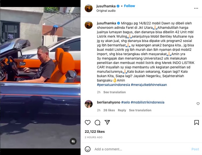 Jusuf Hamka Jual Mobil Rolls-Royce Demi Borong Mobil Listrik