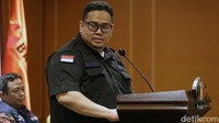 Ketua Badan Pengawas Pemilihan Umum (Bawaslu) RI Rahmat Bagja beserta jajaran memberikan keterangan pers di Jakarta, Senin (15/8/2022).