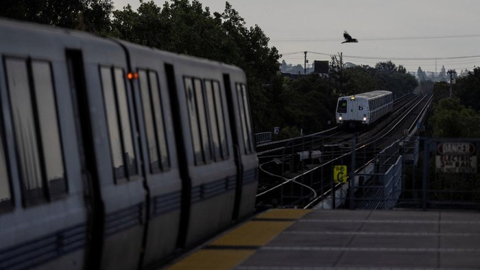 Ini Pac-Man, Burung Elang Penjaga Stasiun di California Ricky Ortiz walks around with Pac-Man, a 5-year-old Harris's hawk as they chase pigeons aways from El Cerrito del Norte Metro station in El Cerrito, California, U.S. August 10, 2022. REUTERS/Carlos Barria