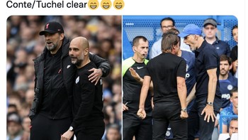 Kalau Tuchel dan Conte duel, pelatih seperti Klopp dan Pep rukun-rukun saja walau bersaing sengit. Foto: Twitter